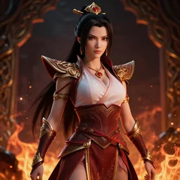 azula from avatar the last airbender posing, flames, dark atmosphere, cinematic shot, intricate, ornate, photorealistic, ultra detailed, realistic, 1 0 0 mm, photography, octane, high definition, depth of field, realism, 8 k, artstation