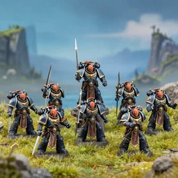warhammer 4 0 k figures on a serene landscape battlefield