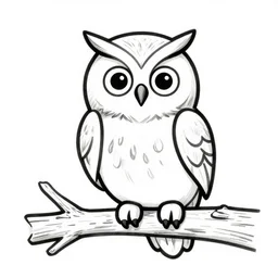 owl on branch black ink vector art coloring book page