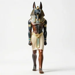 confident anubis egyptian god, photorealistic portrait photography, full body, standing, isolated on a pure white background, centered, whole figure in frame, sharp focus, studio lighting