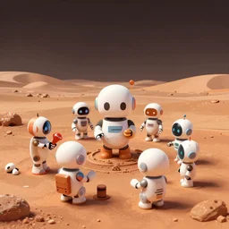cute robots working on mars, trending on artstation, 8 k, ultra wide angle, pincushion lens effect