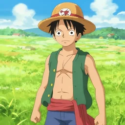 anime boy in the countryside in the style of one piece