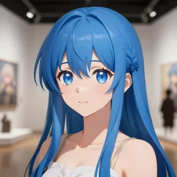 an infinitely detailed museum - quality artwork of an anime girl with fine features, erika furudo from umineko when they cry, long blue hair, cute - fine - face, beautiful face render artstation, 4 k