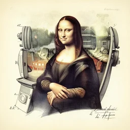 leonardo da vinci patent drawing of a futuristic cinema