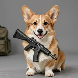 corgi holding a uzi