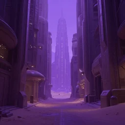 Sci-fi wallpaper of an alley in a desert city, close-up view, purple color-theme, cinematic, science-fiction art wallpaper, stunning digital art
