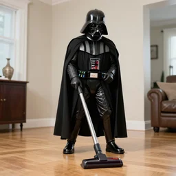 Darth vader vacuuming the floor