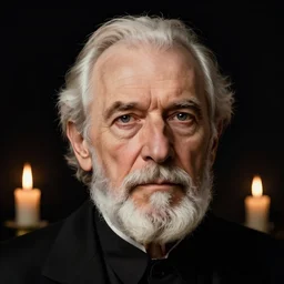 A old comunist man, artwork by Craig Mullins, portrait, black background, candle lights, trending on artstation, cinematic