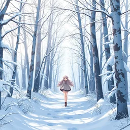 beautiful anime girl walking through a snowy forest, pixiv, beautiful scenery, pretty and highly detailed