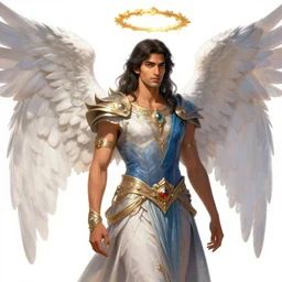 Avan Jogia as an angel with large white wings, colorful detailed fantasy digital art, trending on artstation