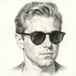 small dark black round sunglasses j scott campbell!!! pencil sketch by j scott campbell close up headshot of jean reno in black dark round glasses in the style of jim lee