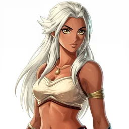 alluring highly detailed manga full-length line art portrait of one Jaheira from Baldur's Gate 2 (beautiful half-elf, tan skin, alone), very detailed, realistic, colorful