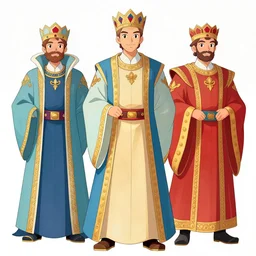 comic illustration of three princes wearing flowing royal robes, color pop photo