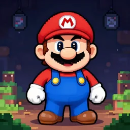 a psychologically scary super mario, pixel art style
