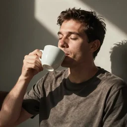 Pepe drinking a coffee and closing his eyes, digital art