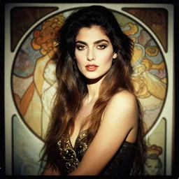a portrait photograph of a beautiful glamorous young lebanese woman by richard avedon styled by alphonse mucha, award winning, cooke 8 5 mm f / 1. 2, lomography color 4 0 0 film stock, low - key studio lighting,