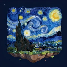 an island shape like a person, Starry night, Digital art, Concept art, Cute,