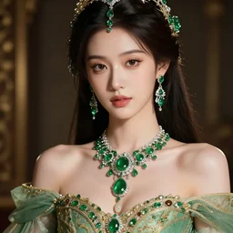 photograph of wonderful princess with smooth fair skin, green jewelry, breathtaking, elegant, ornate, intricate, hyper detailed, accent lighting, dramatic light, 4 k octane render