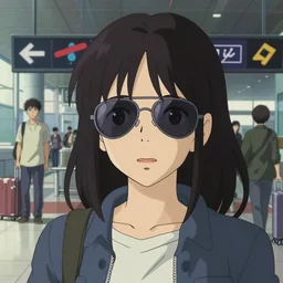 a full body portrait of a 1 9 6 0 anime style girl aviator, finely detailed features, closeup faces, perfect detailed face, in the airport yard, gapmoe yandere grimdark, trending on pixiv fanbox, painted by greg rutkowski makoto shinkai takashi takeuchi studio ghibli, akihiko yoshida