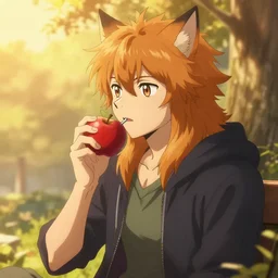 holo from spice and wolf enjoying a delicious red apple, golden hour, 4k digital art, trending on artstation