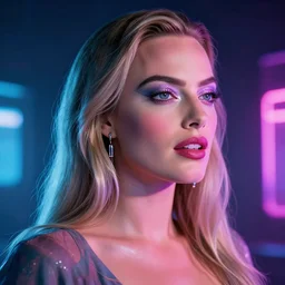 margot robbie as neon light art, hyper detailed, award winning