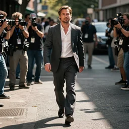 brad Pitt walking down the street, paparazzi style