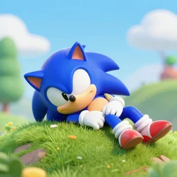 sonic sleeping on a hill. 3 d render