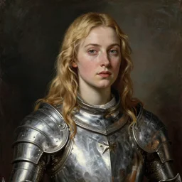 beautiful rugged saoirse ronan, sultry, blonde hair, wearing silver armour, portrait, oil painting by titian, hard focus, masterpiece,