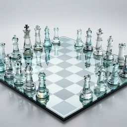 an infinite chessboard covered with abstract glass pieces in a surreal landscape, refraction and reflection, surrealism, by Salvador Dali, by M.C Escher, masterpiece