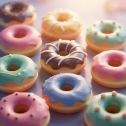 colored donuts, chocolate, fantasy art by william schneider, dreamy, soft, backlight, luminescence, highly detailed, 8 k