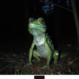 creepy lizard person in the woods at night, trail camera
