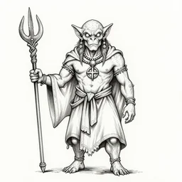 Ink drawing of a draconic goblin shamen in the style of the AD&D monster manual detailed HD 8k High Resolution