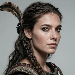 head and shoulders portrait of a barbarian female, ultra sharp, very detailed, high quality focus by wlop