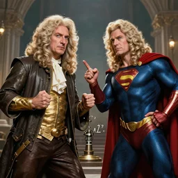 isaac newton and leibniz as marvel superheroes fighting over calculus, detailed, centered, digital painting, in the style of a marvel film, breathtaking, 8 k resolution, extremely detailed, beautiful, artistic, hyperrealistic, octane render, cinematic lighting, dramatic lighting,