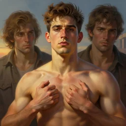 Gigachad Sam Hyde puffing his chest, sigma male, accurately portrayed, portrait art by alphonse mucha and greg rutkowski, highly detailed, digital painting, concept art, illustration, dim lighting with twilight rays of sunlight, trending on artstation, very detailed, smooth, sharp focus, octane render, close up