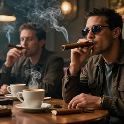 they're probably drinkin'coffee and smoking big cigars, highly detailed vfx, cinematic, volumetric lighting,