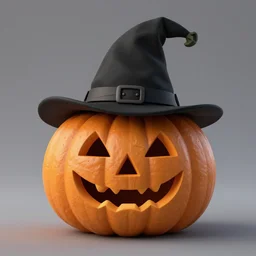 a halloween pumpkin wearing a black hat, an ambient occlusion render by master of saint giles, polycount contest winner, sots art, rendered in maya, sketchfab, ambient occlusion