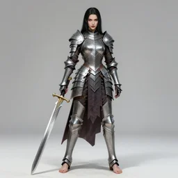 full body portrait of a barefoot female vampire warrior by guweiz, barefoot, full body, heavy plate armor, two - handed sword, lithe, athletic, enchanting, detailed, realistic armor, anatomically accurate, guweiz, z. w. gu on artstation, 4 k.