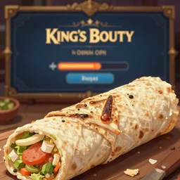 a very close - up shawarma roll, in concept art of main menu loading screen background. for russian mmorpg king's bounty by katauri, by a chinese freelance artist, artstation, behance, style of hearthstone