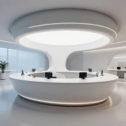 a futuristic service counter, curved, by school of design