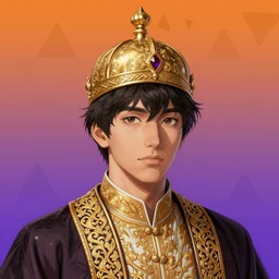 portrait of a sultan, light dust, magnificent, close up, gradiant orange to purple, triangles in background, details, sharp focus, elegant, highly detailed, illustration, by Jordan Grimmer and greg rutkowski and PiNe(パイネ) and 薯子Imoko and 香川悠作 and wlop and maya takamura, intricate, beautiful, Trending artstation, pixiv, digital Art