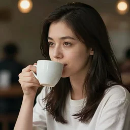 woman drinking coffee, by toshiaki mori
