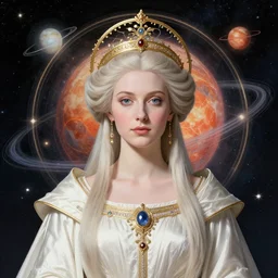 retrofuturistic portrait of the powerful empress of the solar system in the style of jean - honore fragonard and in the style of stephan martiniere. glowing, ornate and intricate linework, stunning, dynamic lighting, ultrafine and hyperdetailed.