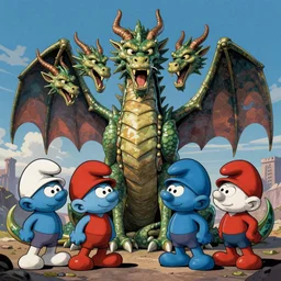the seven headed hydra was battling the smurfs for the souls of the damned