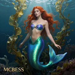 portrait of a mermaid in kelp by MCBESS, coloured with gradients