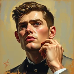 chris redfield, painting by j. c. leyendecker