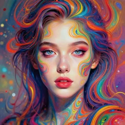 beautiful girl portrait by greg rutkowski and charlie bowater, vivid, artgerm, aesthetic, fine details, colorful swirls, gaudy colors, luminescent, organic matte painting, realistic eyes, masterpiece, busy background, bokeh, depth of field