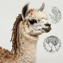 llama with dreadlocks, by mandy jurgens, ernst haeckel, by hsiao, james jean