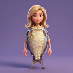 julia louis dreyfus as a pixar character with a dried fish body, 3 d, octane render