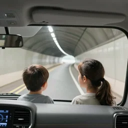 view looking out of a windshield of a tunnel inside a family - friendly car wash for kids with a spooky haunted house theme, promotional photo